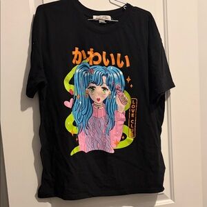 Kawaii Trendy Black Graphic Tee with Anime Design